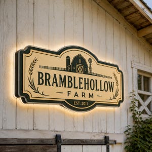 Individuell gestalteter Leuchtkasten für Bauernhofschilder, personalisiertes Scheunenlogo, Solar- oder Netz-LED