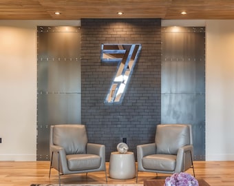 Silver Brushed Reception Logo Sign, Custom Halo LED Metal Letters