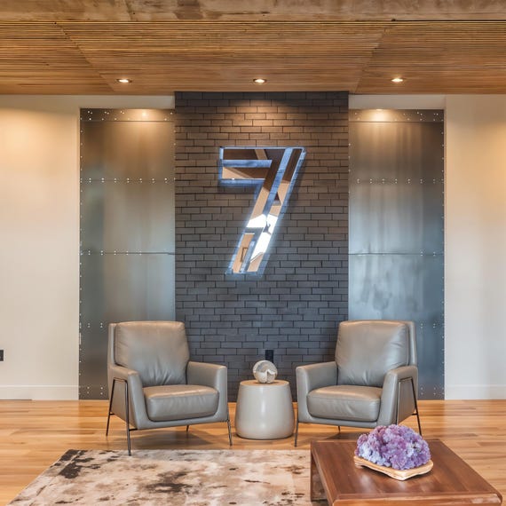 Silver Brushed Reception Logo Sign, Custom Halo LED Metal Letters