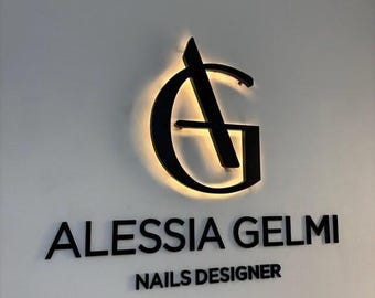 Custom Backlit Sign for Business, 3D Metal Logo Sign, LED Light Box, Brushed Stainless Steel Wall Sign, Office & Outdoor LED Sign