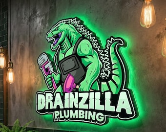 Custom 3D LED Logo Sign for Business | Dragon Mascot Plumbing Sign | Backlit Wall Logo | Office & Store Sign