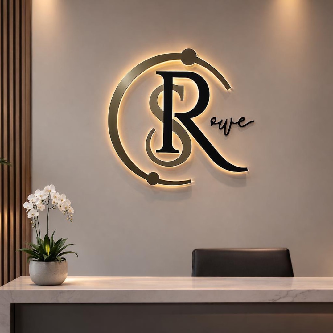 Modern Office Logo Sign, Custom 3D Backlit Business Wall Sign, Metal ...