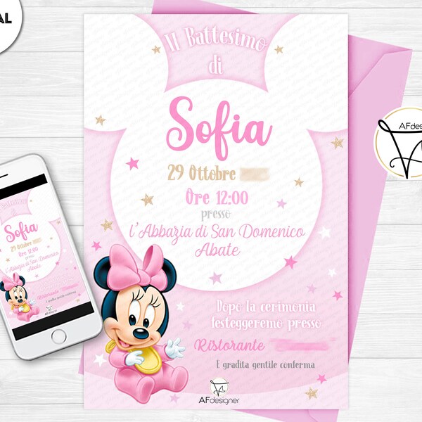 Minnie Baptism Invitation Etsy
