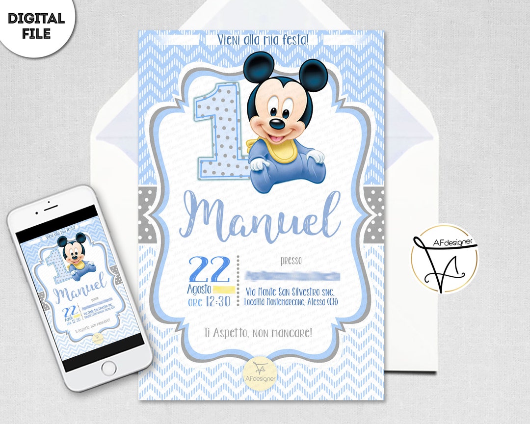Digital MICKEY MOUSE Invitation Baby Mickey Mouse Baptism Etsy