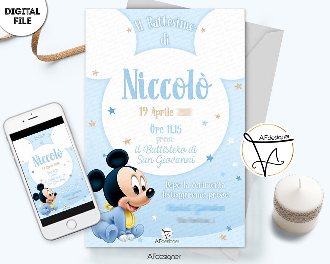 Digital MICKEY MOUSE Invitation Baby Mickey Mouse Baptism Etsy