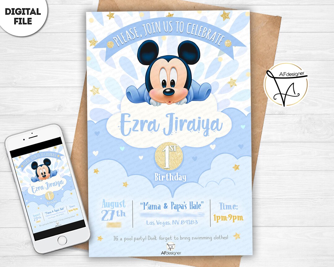 Digital MICKEY MOUSE Invitation Baby Mickey Mouse Baptism Etsy