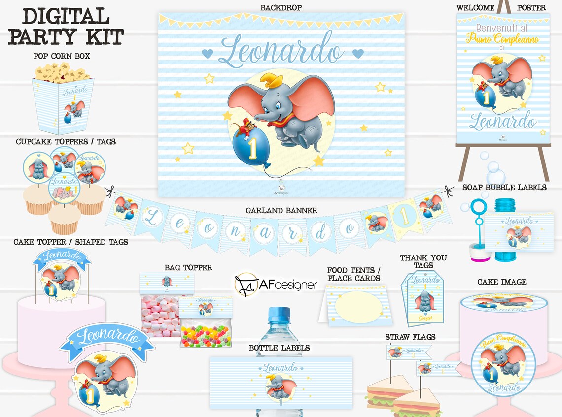 Digital DUMBO Party Kit, Printable Dumbo Party Decors, Baptism Party