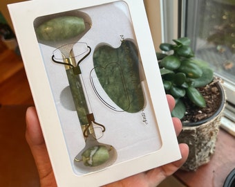 Jade Facial Massage Roller, Gua Sha Stone Set