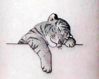 Super Cute Tiger Tattoo Sleeping Tiger Temporary Tattoo - Etsy Super Cute Tiger Tattoo Sleeping Tiger Temporary Tattoo - Etsy
