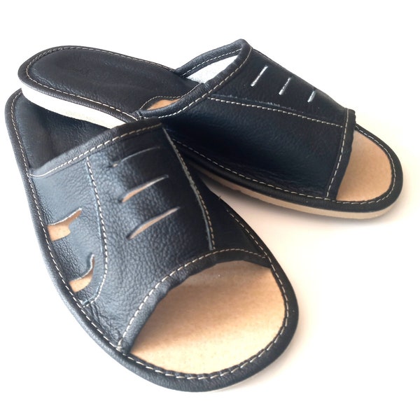 Men's slippers Eco leather Black summer