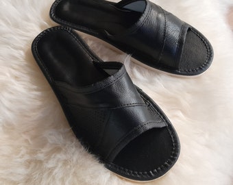US Black Leather Slippers, Traditional Style