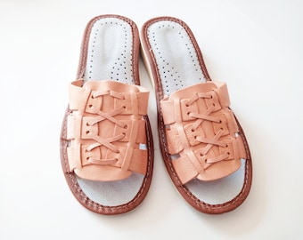 Women's slippers genuine leather Summer Traditional Folk Boho Mountain Style