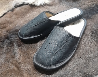 Men's Summer Slippers Leather Mules Leather Lightweight House Slip on Footwear