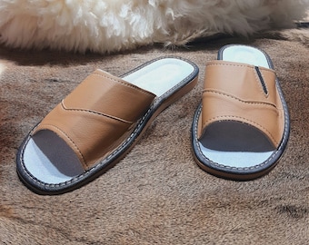 Men's house leather slippers, slip-on handcrafted in Europe luxury slippers