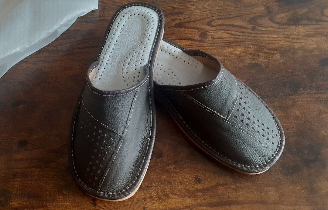 mens leather slip on house shoes
