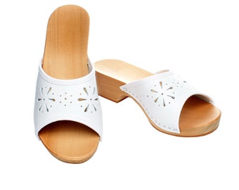 Women's clogs wooden & natural leather wood clogs