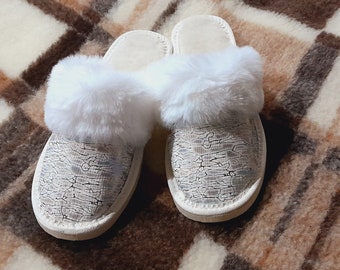 US Women's Slippers with natural wool Lining Warm House Slip-on  iridescent colors