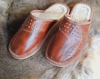 Pantofole marroni da uomo Infradito tradizionali in vera pelle stile montagna