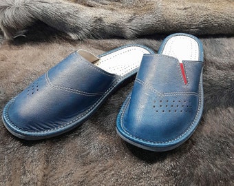 US Men's Summer Slippers Leather Mules Leather Lightweight House Slip on Footwear