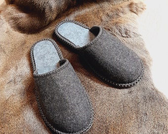 Men's Gray Felt Slippers