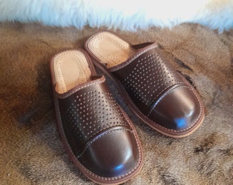 US Men's Traditional Slippers Genuine Leather Mountain Style flip flops