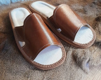 Men&#39;s slippers leather Summer brown
