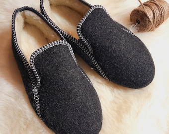 Pantuflas cálidas para hombre - Pantuflas de lana y fieltro naturales para hombre Fieltro con pantuflas de casa de lana natural