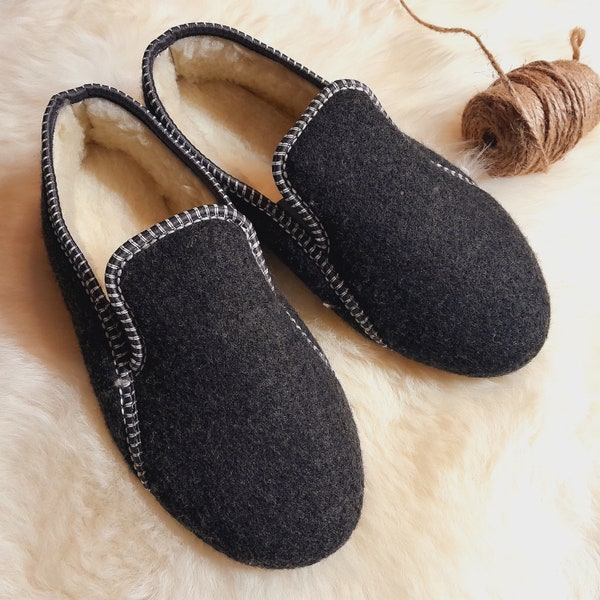 Warm Men's Slippers  - Natural Wool & Felt Men Slippers Felt with Natural Wool House Slippers