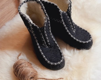 OUTLET SALE! Warm Woman Slippers Felt & natural sheeps wool Indoor Boots