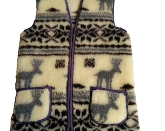 Gilet sans manches naturel laine d'agneau mérinos laine de mouton style traditionnel de montagne unisexe