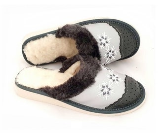 US Women's Natural Sheepskin Soft Leather Wool Lining Warm House Slip-on Slippers