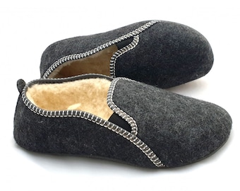 Warm Men's Slippers  - Natural Wool & Felt Men Slippers Felt with Natural Wool House Slippers