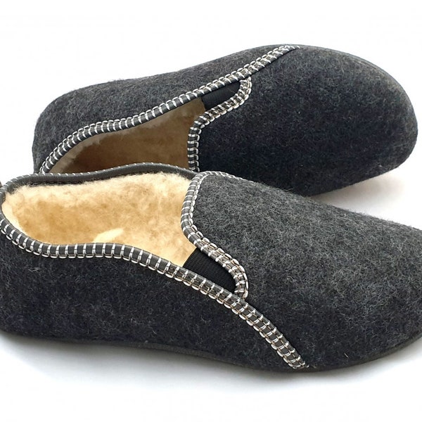 Warm Men's Slippers  - Natural Wool & Felt Men Slippers Felt with Natural Wool House Slippers