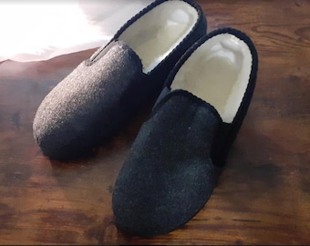 Warm Men's Slippers  - Dark Gray Felt & Natural Wool  Indoor / Outdoor