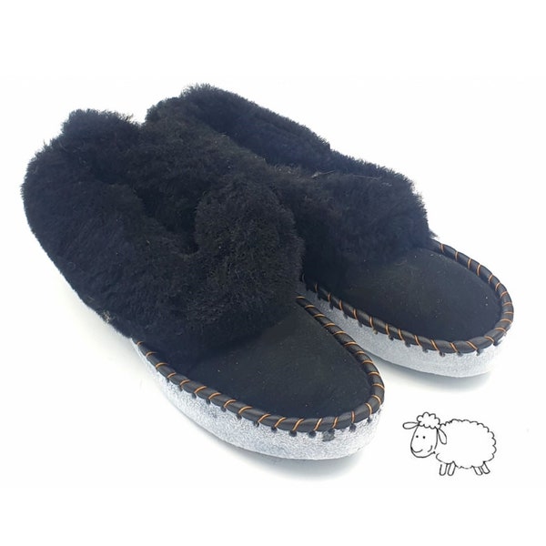 Pantoufles en peau de mouton pour hommes Mocassin en bambou / chaussons en peau de mouton pleine