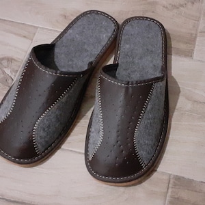 Men&#39;s Slippers felt and leather Men&#39;s house felt / leather slippers