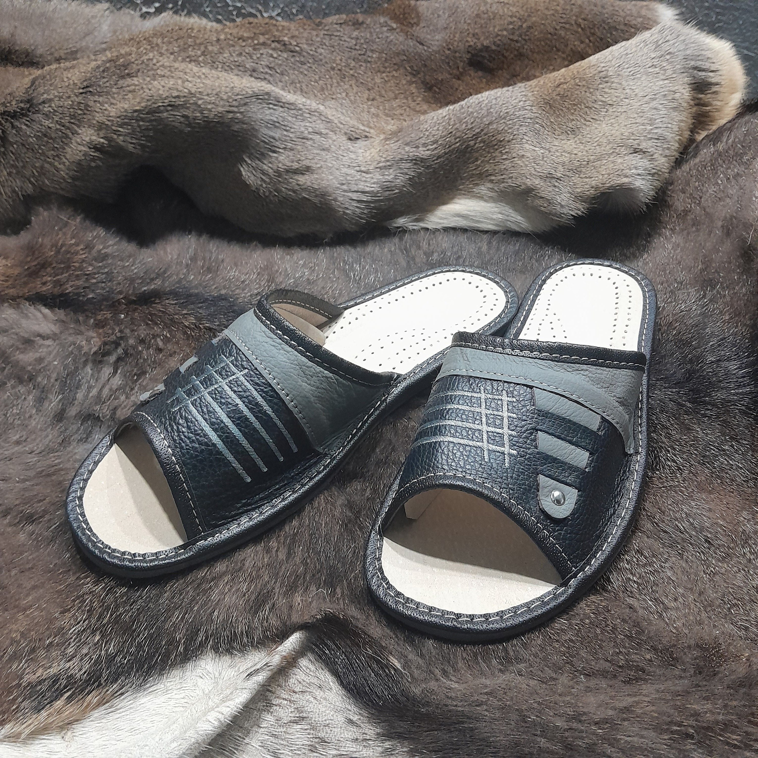 Men's Slippers Genuine Leather Summer House Slippers - Etsy