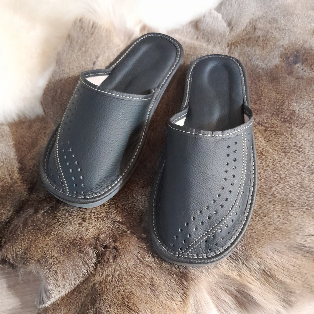 Pantuflas negras tradicionales para hombre, estilo montaña de