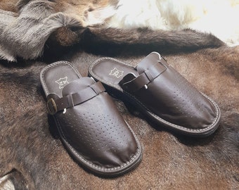 US Men's Traditional Slippers Natural 100% Thin Leather Mountain Style