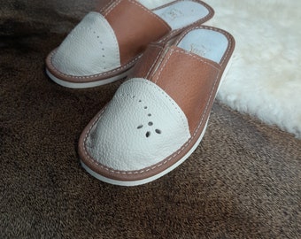 US Women's slippers genuine leather interwoven