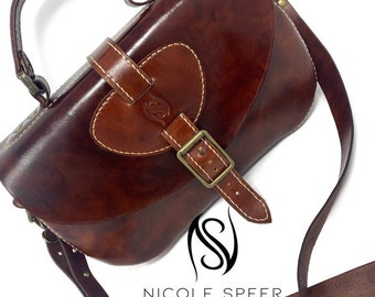 Hand stitched leather saddle bag
