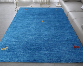 HANDLOOM Carpets Knotted back Imported wool Carpet for Bed Room Carpet for Living Room Blue by CarpetImpex