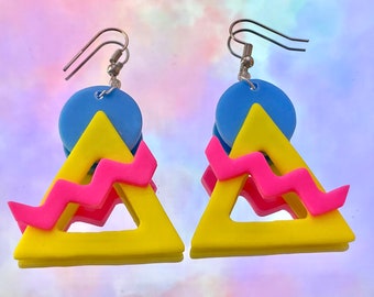 80’s Style Earrings (Pink, Yellow & Blue)