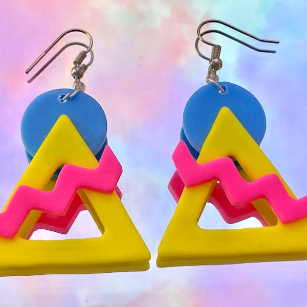 80’s Style Earrings (Pink, Yellow & Blue)