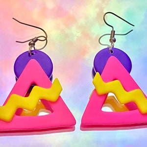 80’s Style Earrings (Yellow, Pink & Purple)