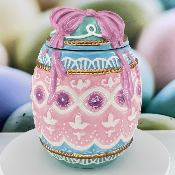 Ceramic - David's Cookies Decorated Easter Egg Cookie Jar / Biscuit Canister - Easter Egg Cookie / Biscuit Jar - Decorated Easter Egg