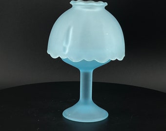 Vintage - Fairy Light - Light Frosted / Satin Blue - Tea / Votive Candle Holder - With A Frosted Glass Cover