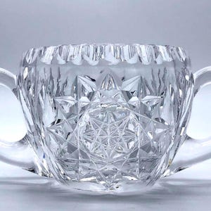Vintage American Brilliant Style Hobstar Heavy Cut Glass Sugar Bowl