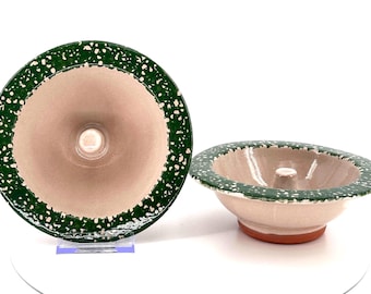 Vintage Apple Baker Dishes – Set of 2 – Original Apple Baker – Green Sponged Stoneware