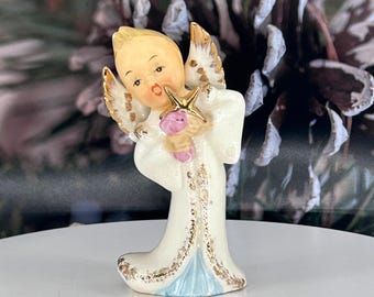 Vintage - Shafford - Boy Angel Figurine with Star – Christmas Angel Collectible